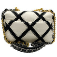 Load image into Gallery viewer, Chanel 2021 White Leather / Black Crochet Medium 19 Flap Bag
