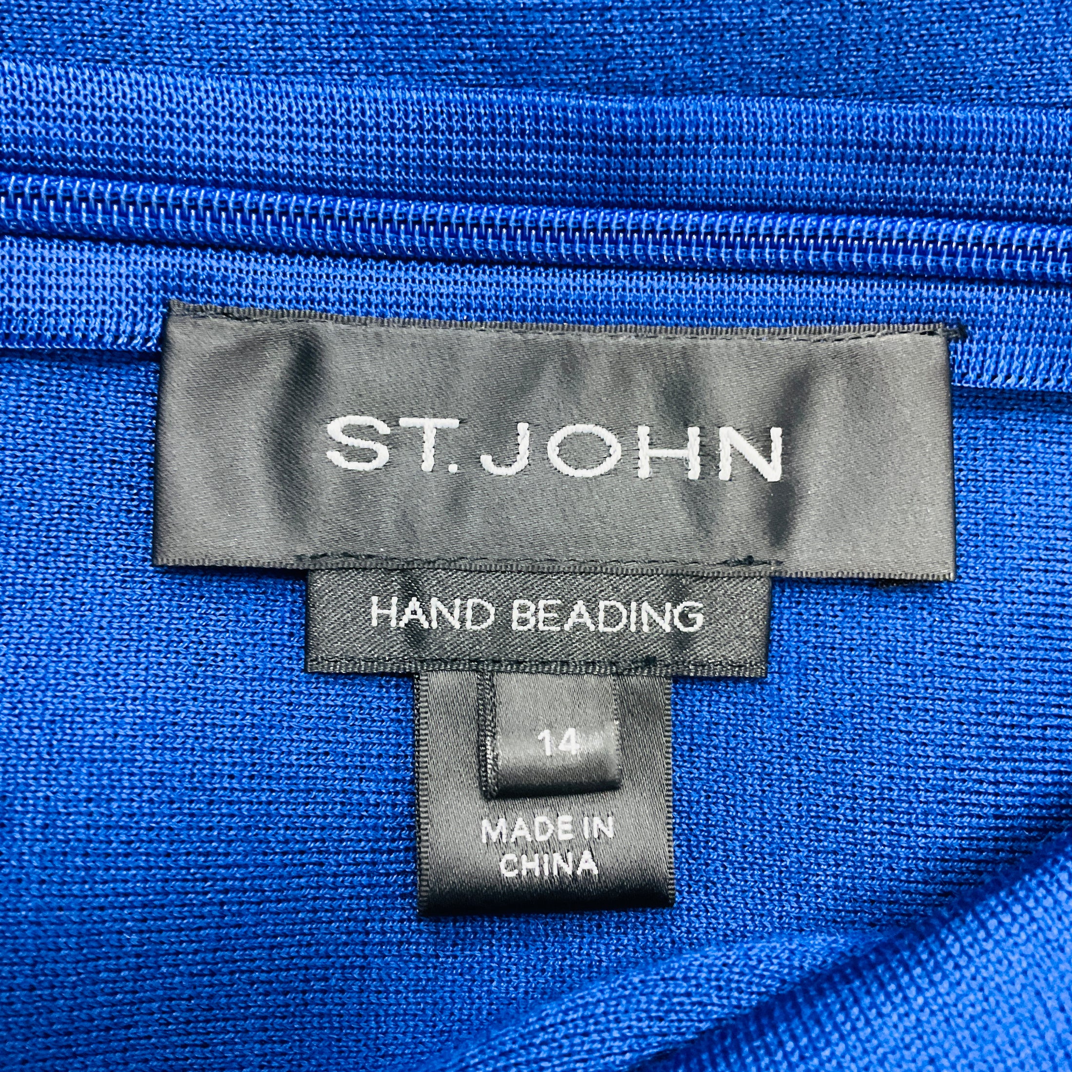 St. John Blue Jewel Embellished Neck Sleeveless Knit Shift Dress