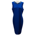Load image into Gallery viewer, St. John Blue Jewel Embellished Neck Sleeveless Knit Shift Dress
