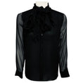 Load image into Gallery viewer, Burberry Black Ruffled Tie Neck Long Sleeved Silk Blouse
