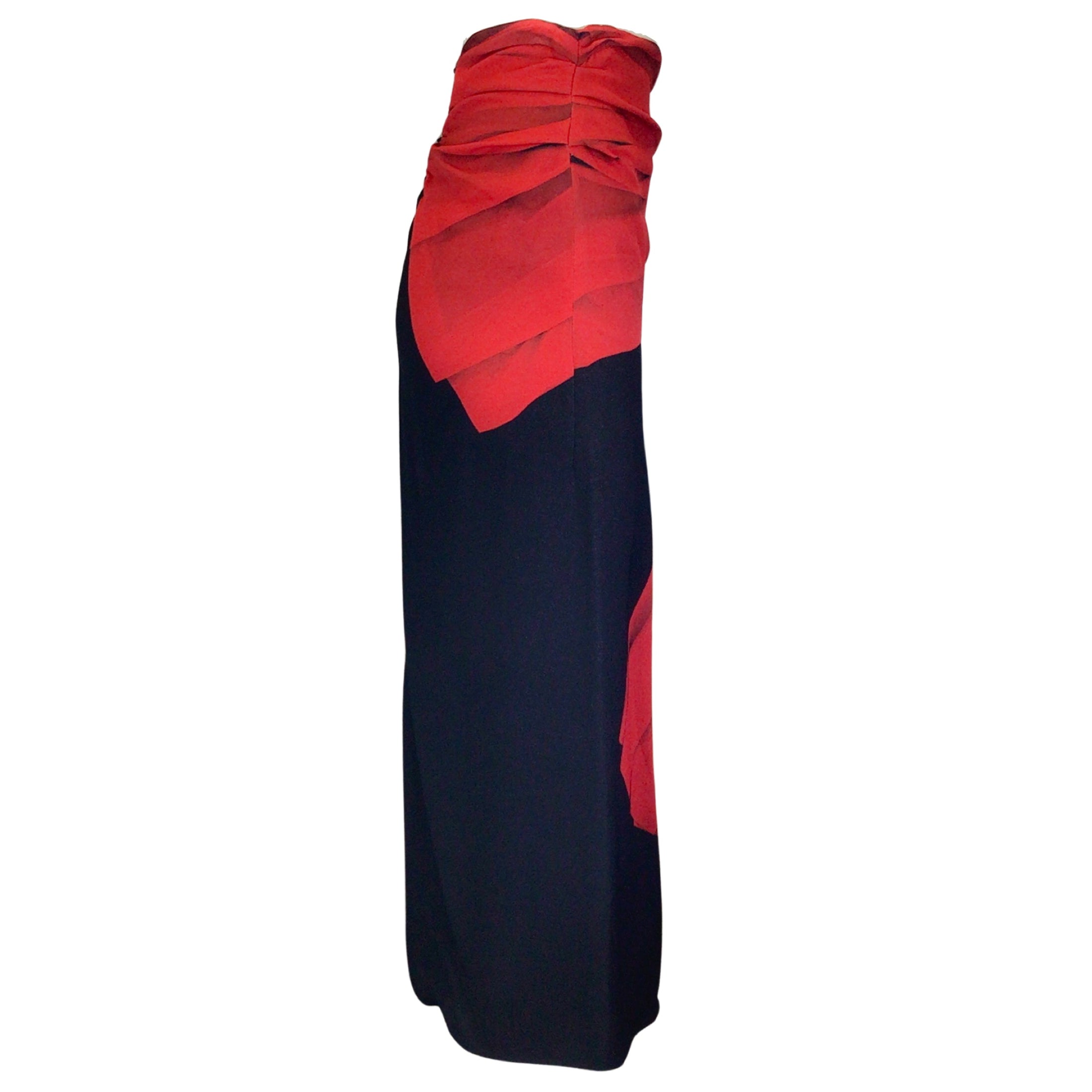 Dries van Noten Black / Red Printed Crepe Midi Skirt