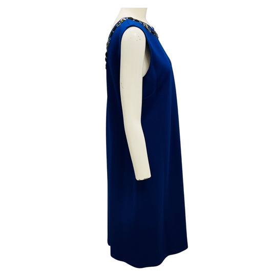 St. John Blue Jewel Embellished Neck Sleeveless Knit Shift Dress