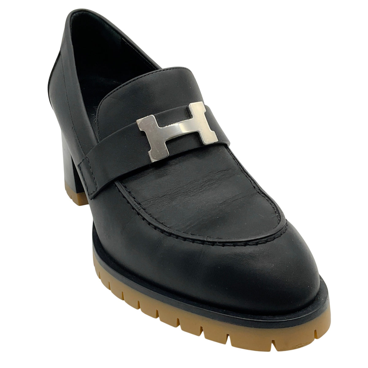 Hermes Black Leather Faubourg Loafers
