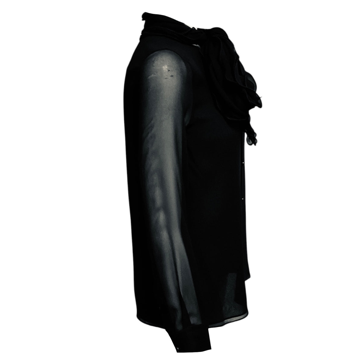 Burberry Black Ruffled Tie Neck Long Sleeved Silk Blouse