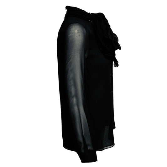 Burberry Black Ruffled Tie Neck Long Sleeved Silk Blouse