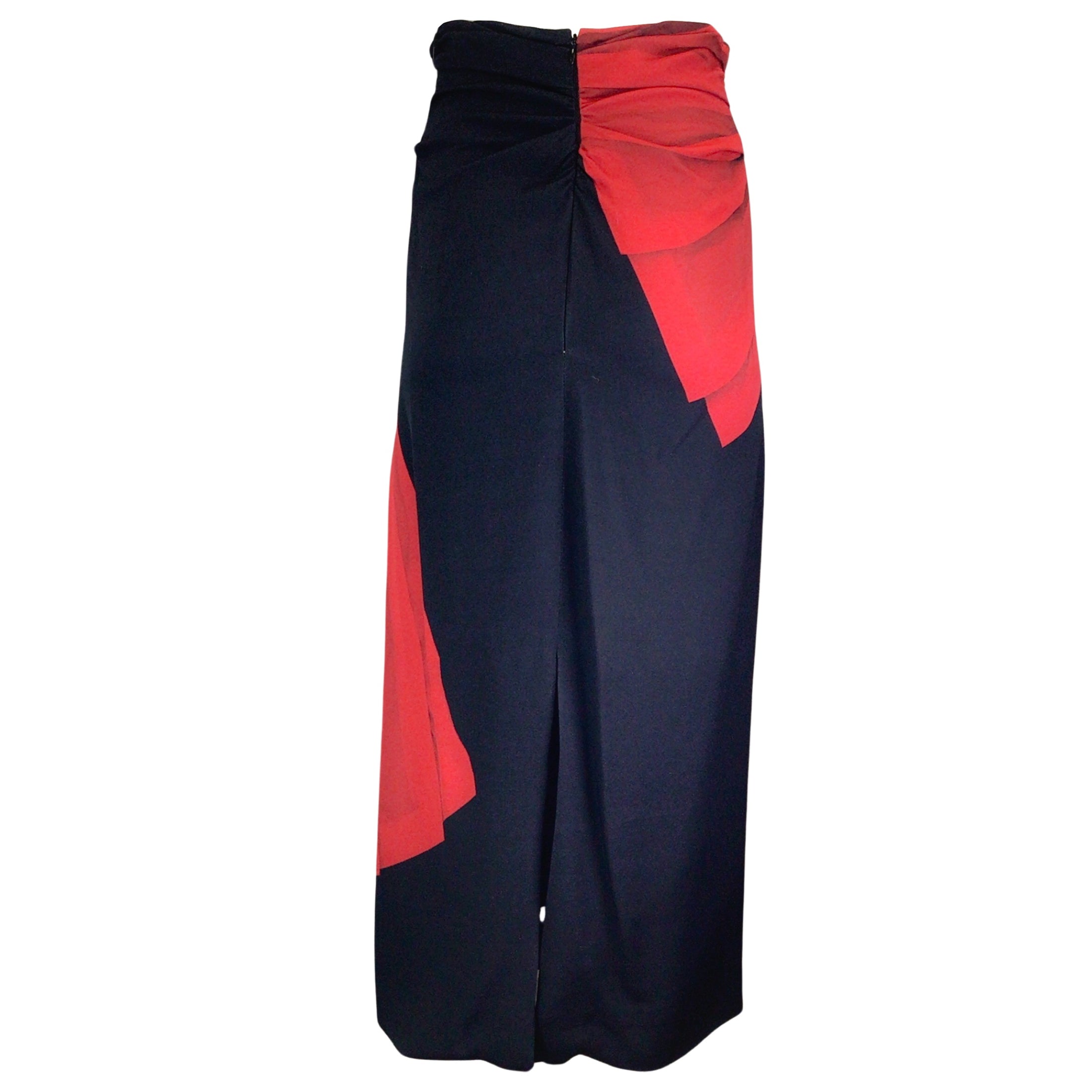 Dries van Noten Black / Red Printed Crepe Midi Skirt