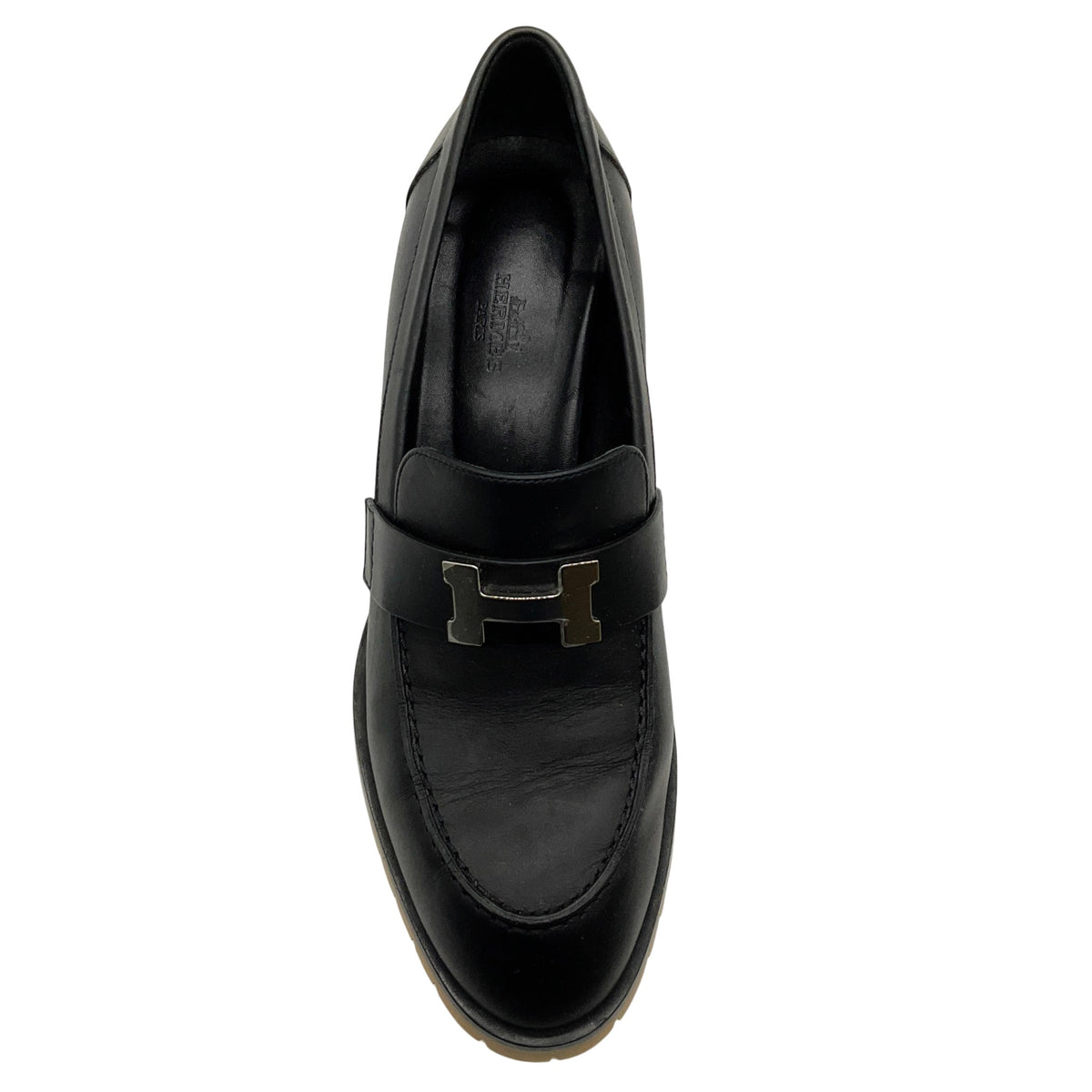Hermes Black Leather Faubourg Loafers