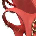 Load image into Gallery viewer, Chanel Coral / Gold CC Logo Chain Detail Flat Platform Calfskin Leather Sandals
