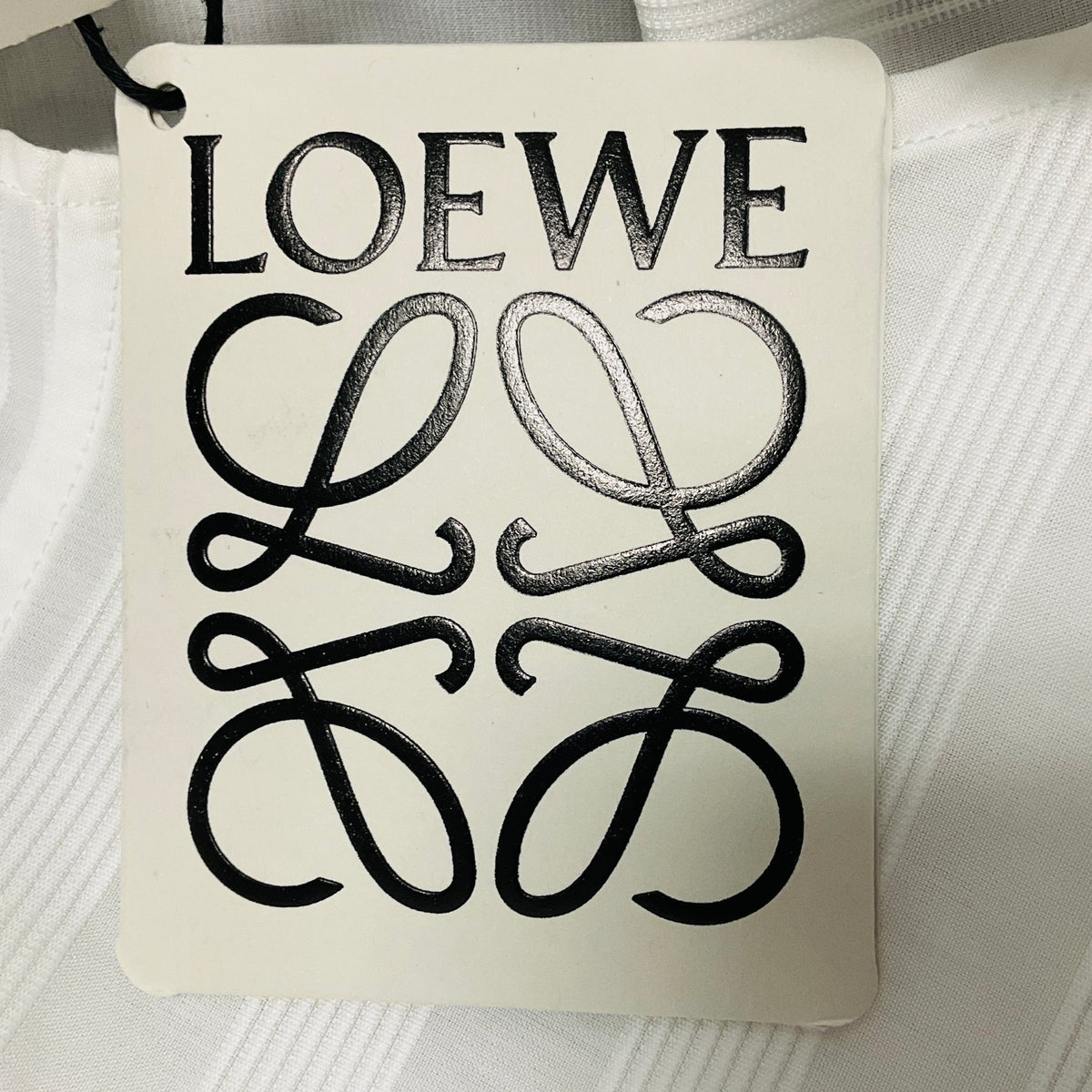 Loewe Optic White Pleated Cotton Shirt with Logo Embroidery