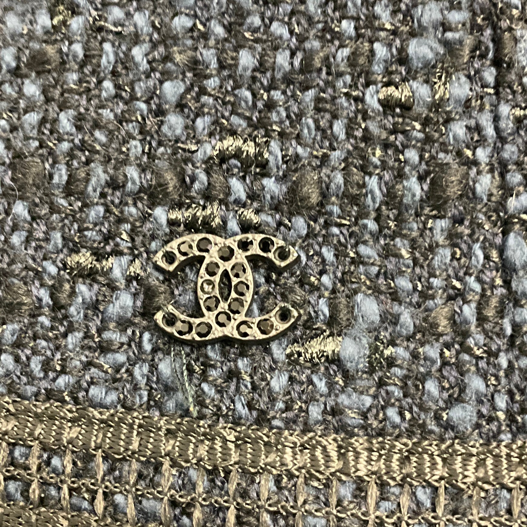 Chanel Navy Blue / Black 2002 Tweed Jacket with Crystal Embellished Buttons
