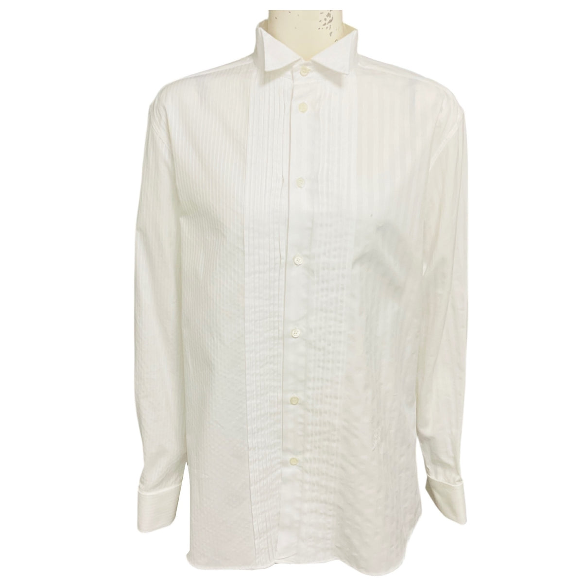 Loewe Optic White Pleated Cotton Shirt with Logo Embroidery