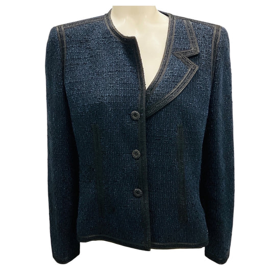 Chanel Navy Blue / Black 2002 Tweed Jacket with Crystal Embellished Buttons