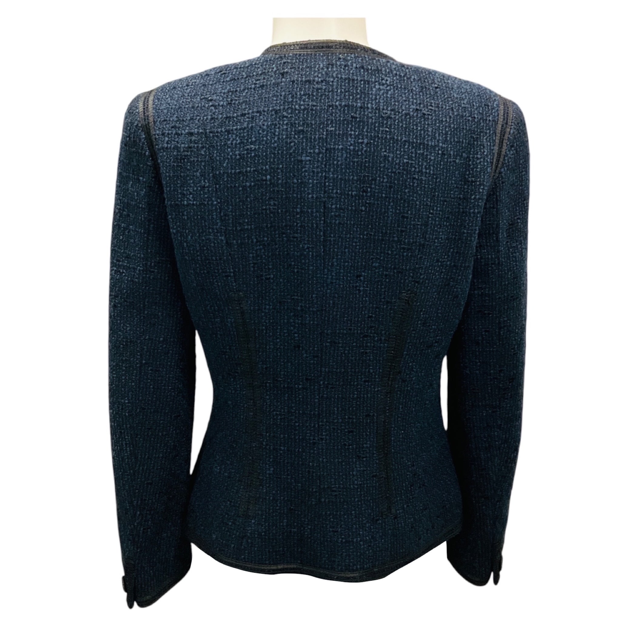 Chanel Navy Blue / Black 2002 Tweed Jacket with Crystal Embellished Buttons