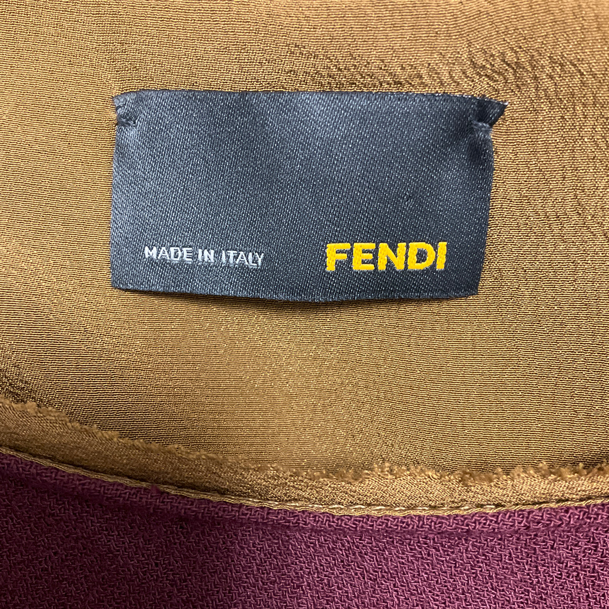 Fendi Burgundy / Olive Draped Sleeveless Crepe Midi Dress