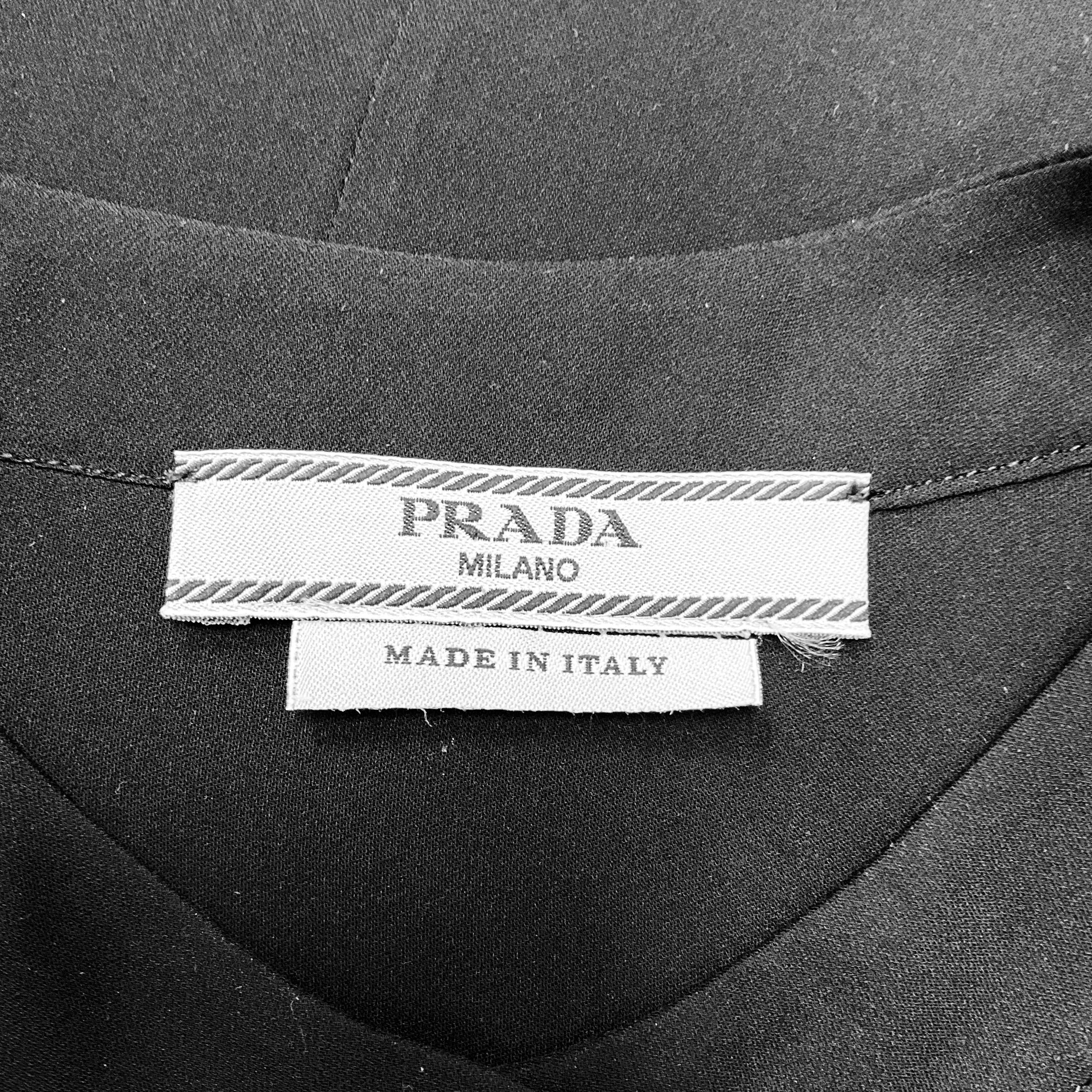 Prada Black Ruffled Detail Silk Blouse