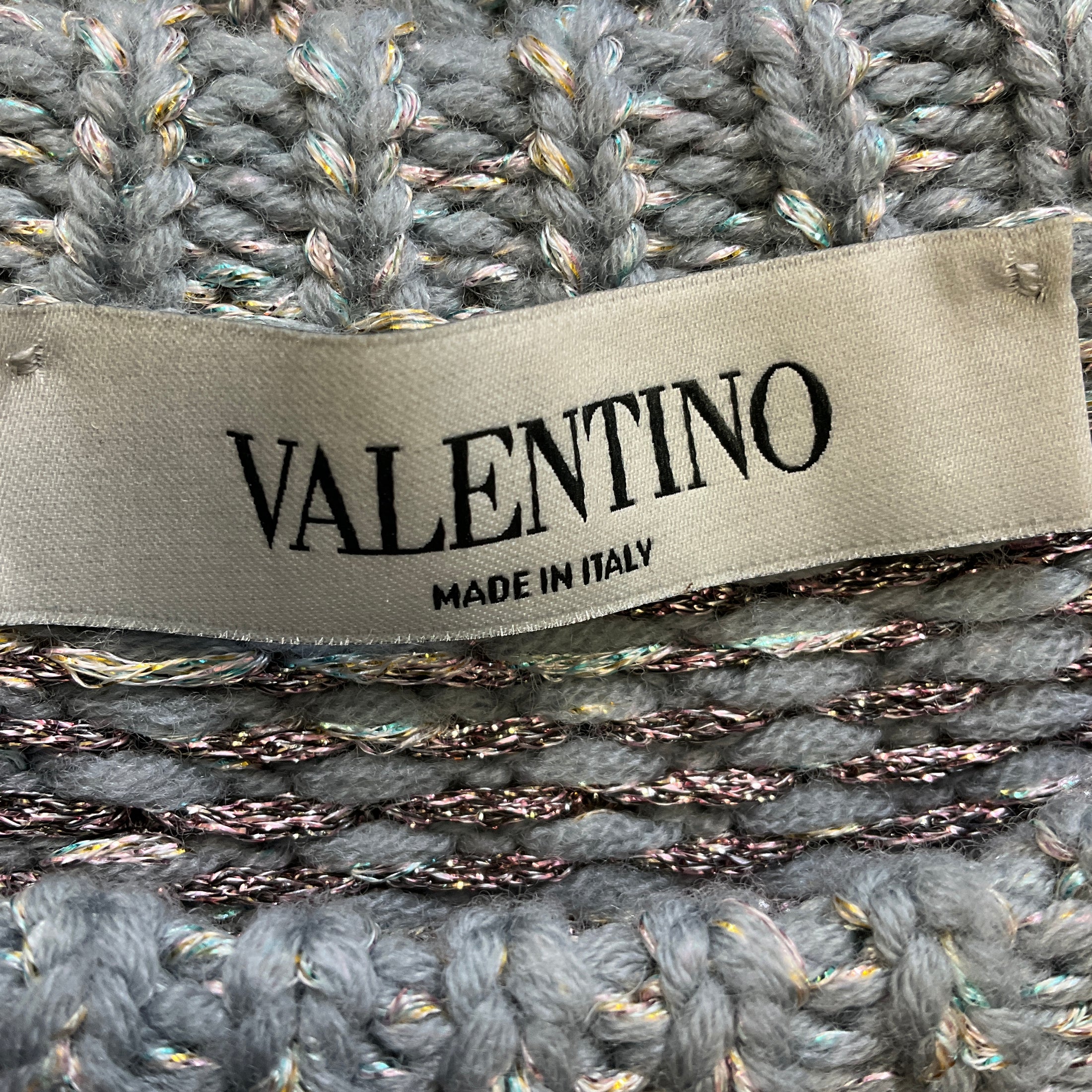 Valentino Light Blue Metallic Knit Fairisle Sweater