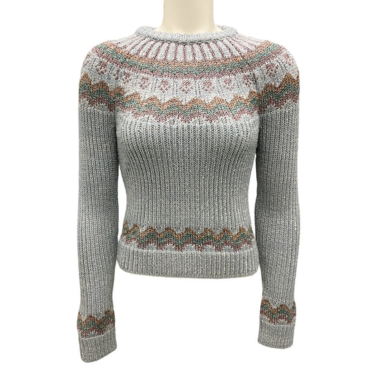 Valentino Light Blue Metallic Knit Fairisle Sweater