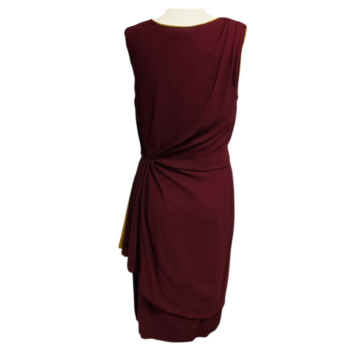 Fendi Burgundy / Olive Draped Sleeveless Crepe Midi Dress