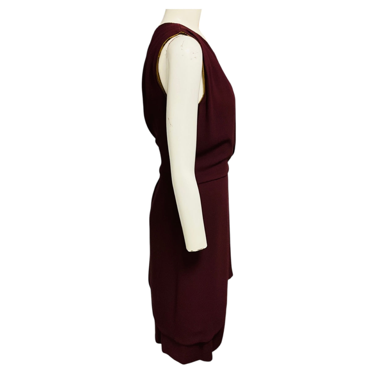 Fendi Burgundy / Olive Draped Sleeveless Crepe Midi Dress