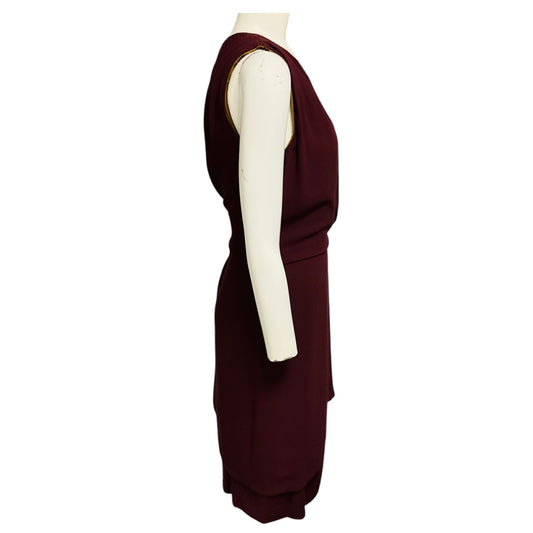 Fendi Burgundy / Olive Draped Sleeveless Crepe Midi Dress