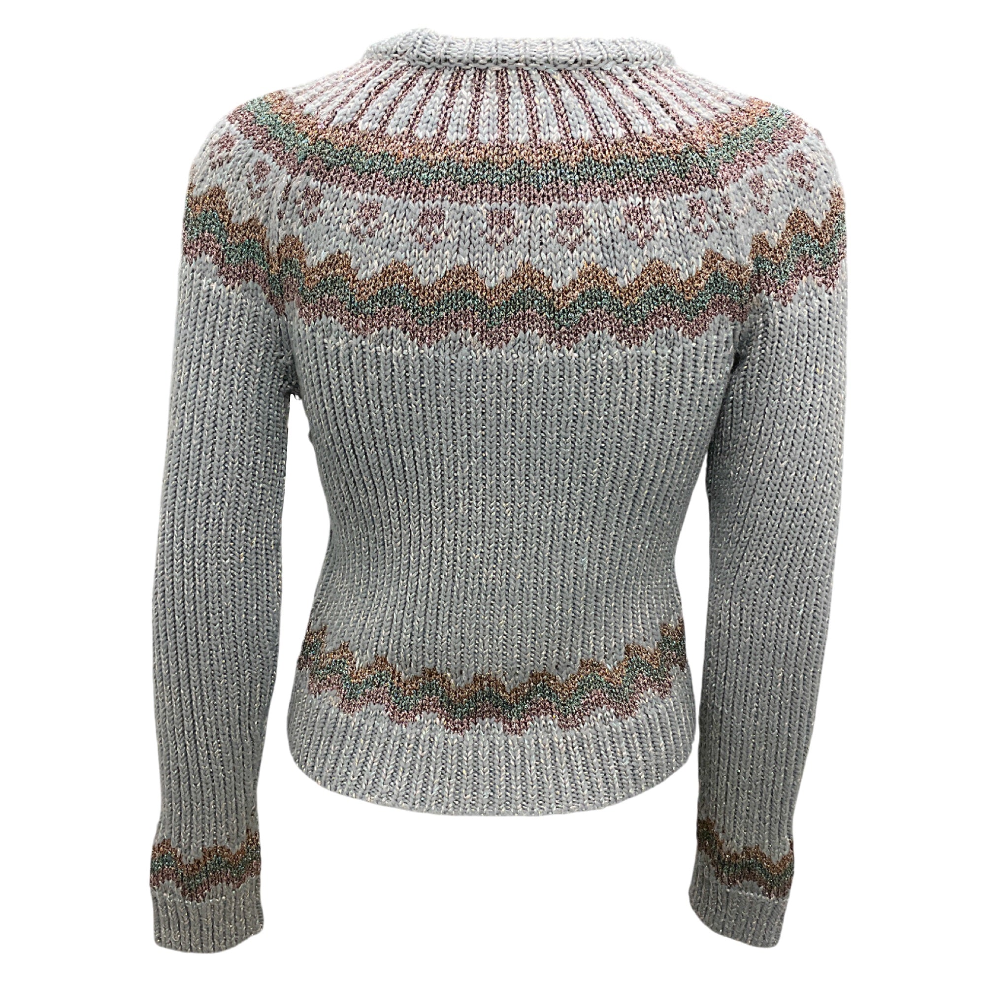 Valentino Light Blue Metallic Knit Fairisle Sweater