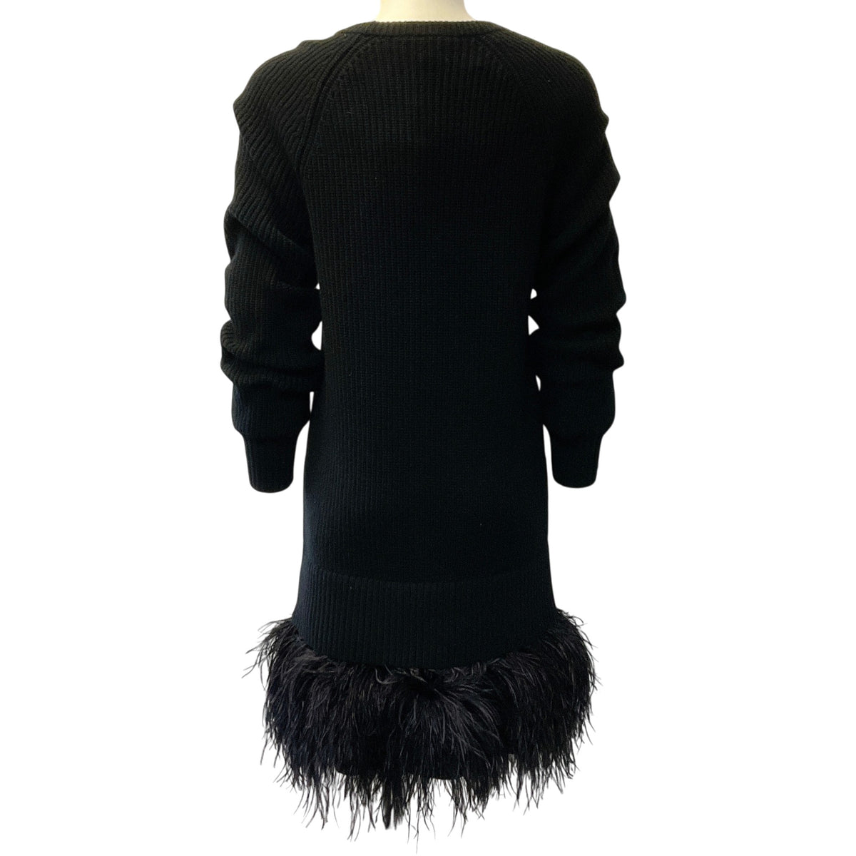 Michael Kors Collection Black Cashmere Knit Dress with Feather Trim