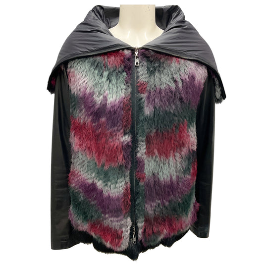 Emporio Armani Black Multi Rabbit Fur and Lamb Leather Jacket