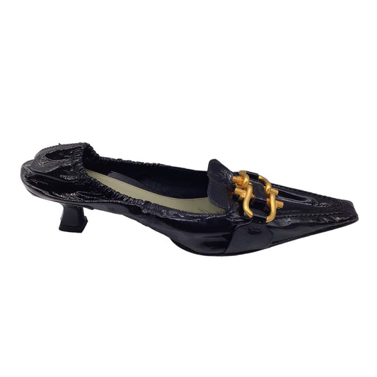 Bottega Veneta Black / Gold Hardware Low Heel Patent Leather Madame Pumps