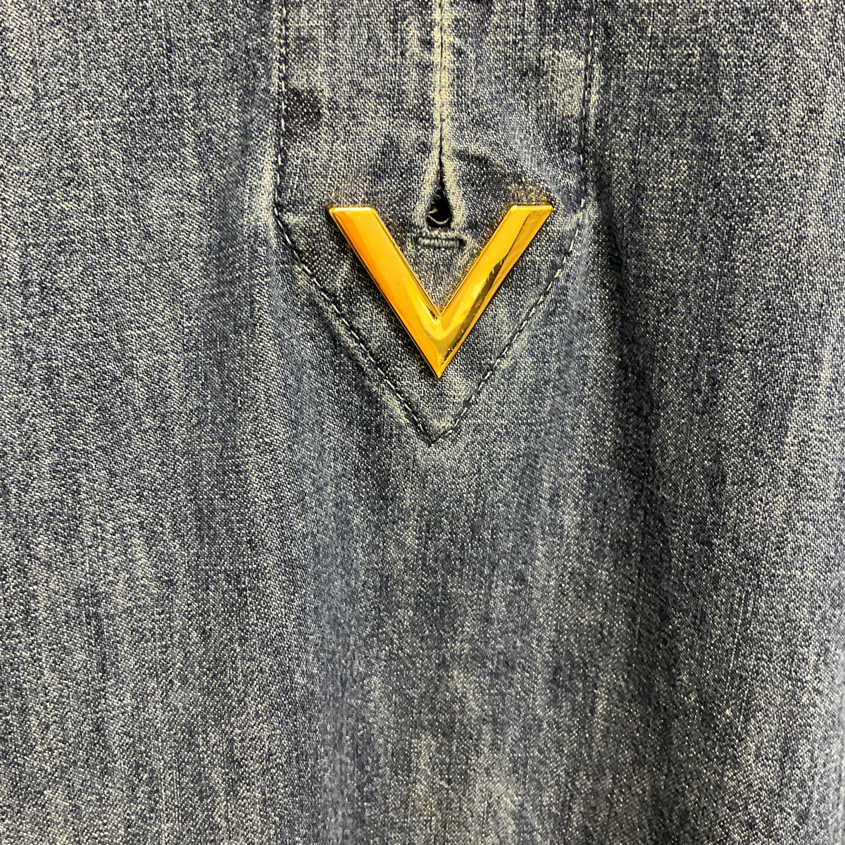 Valentino Blue Kaftan Denim Mini Dress with Gold VLogo Detail