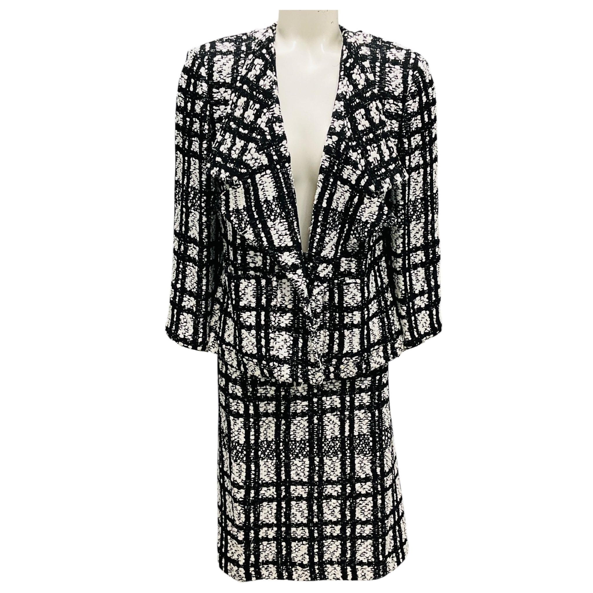 St. John Black / White Knit Jacket and Skirt Suit Set