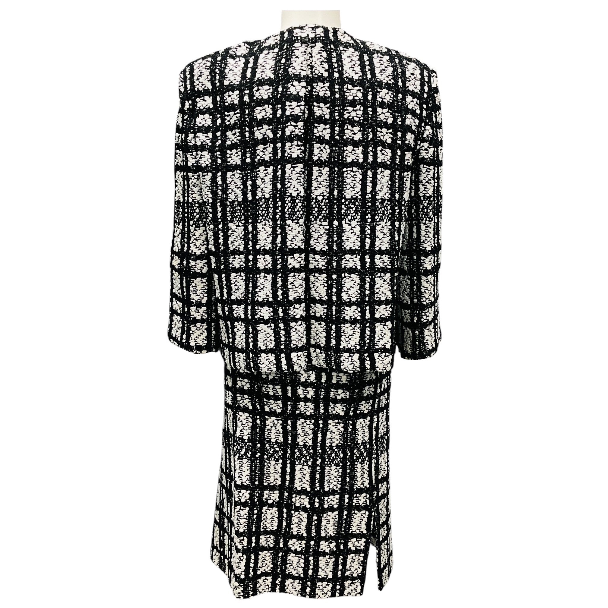 St. John Black / White Knit Jacket and Skirt Suit Set