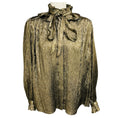 Load image into Gallery viewer, Chloe Gold Metallic Ruffled Tie Neck Lurex Blouse
