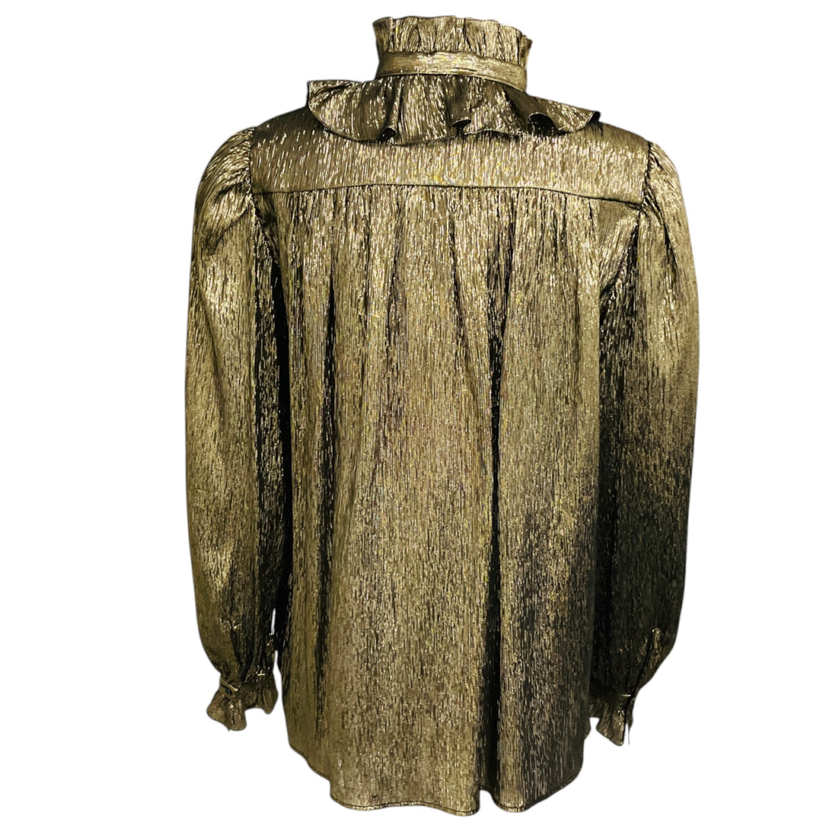 Chloe Gold Metallic Ruffled Tie Neck Lurex Blouse