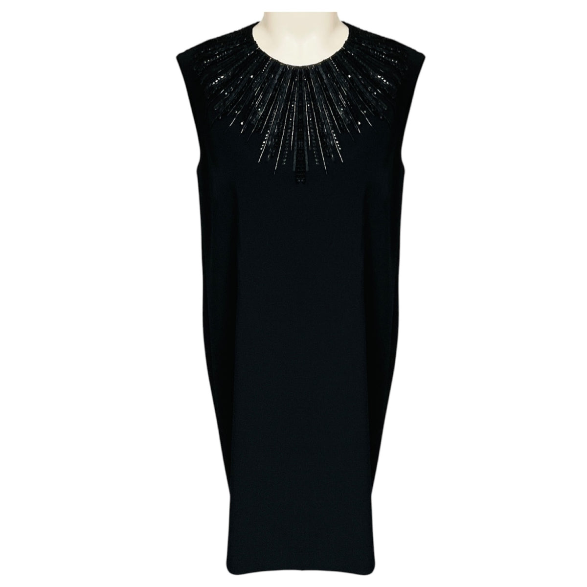 Lanvin Black Sequin and Bead Embellished Sleeveless Crepe Dress