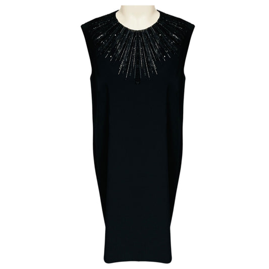 Lanvin Black Sequin and Bead Embellished Sleeveless Crepe Dress