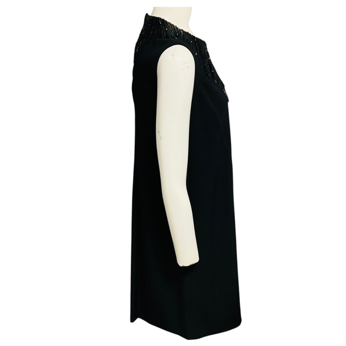 Lanvin Black Sequin and Bead Embellished Sleeveless Crepe Dress