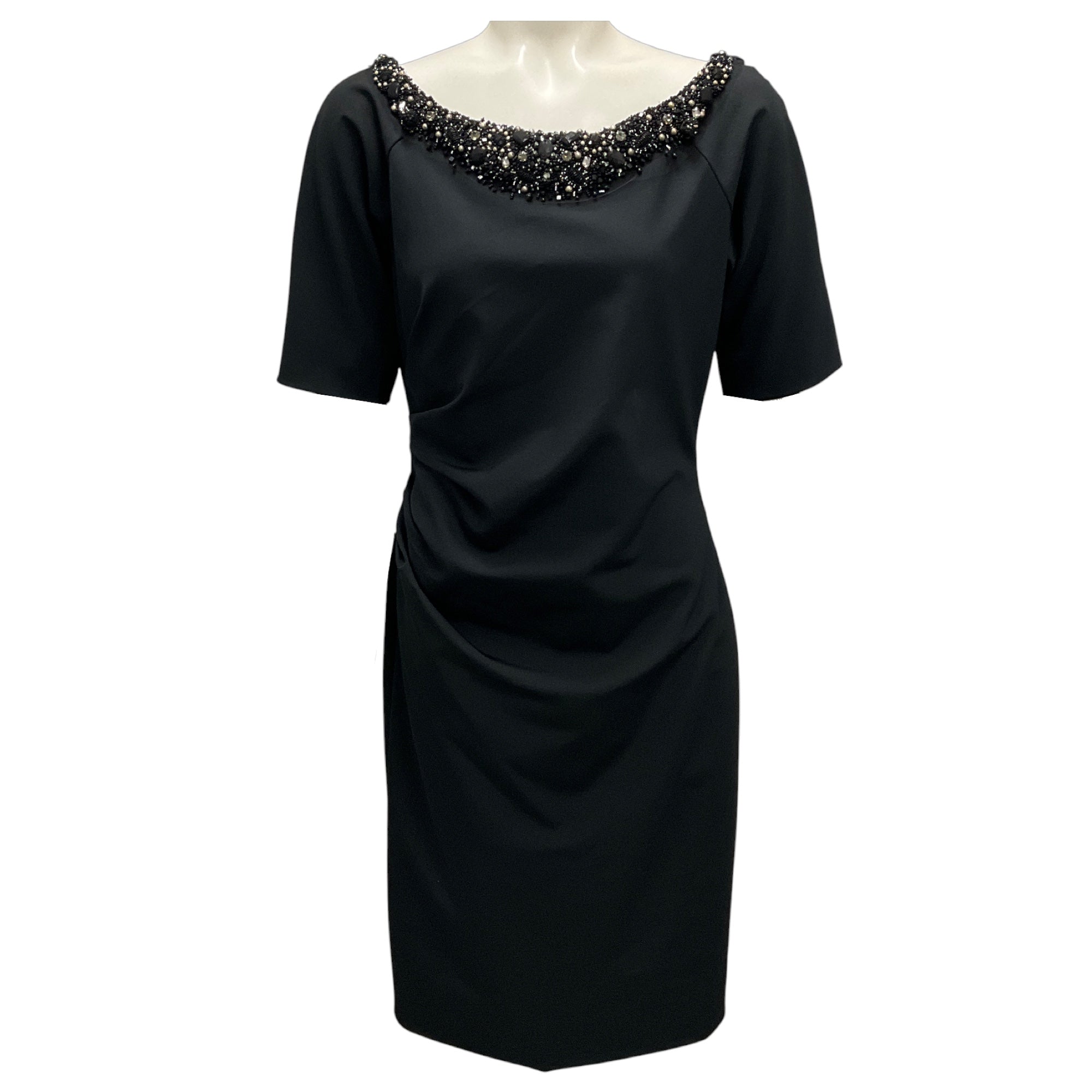 Lela Rose Black Embellished Short Sleeved Cocktail Dress