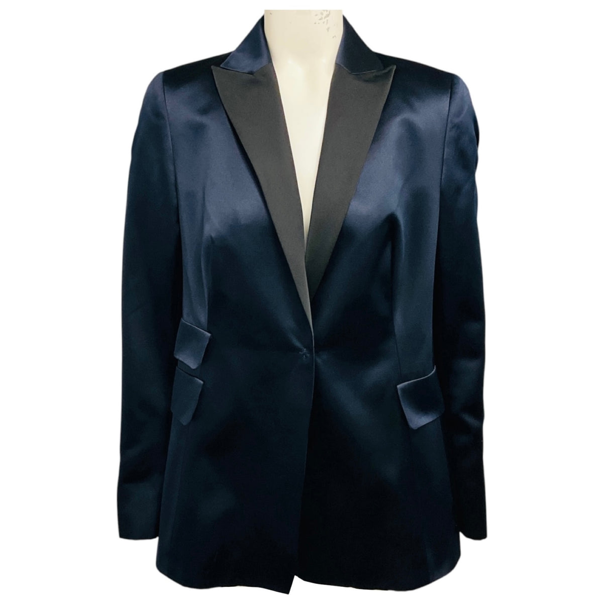 Akris Navy Blue / Black Silk Tuxedo Blazer Jacket