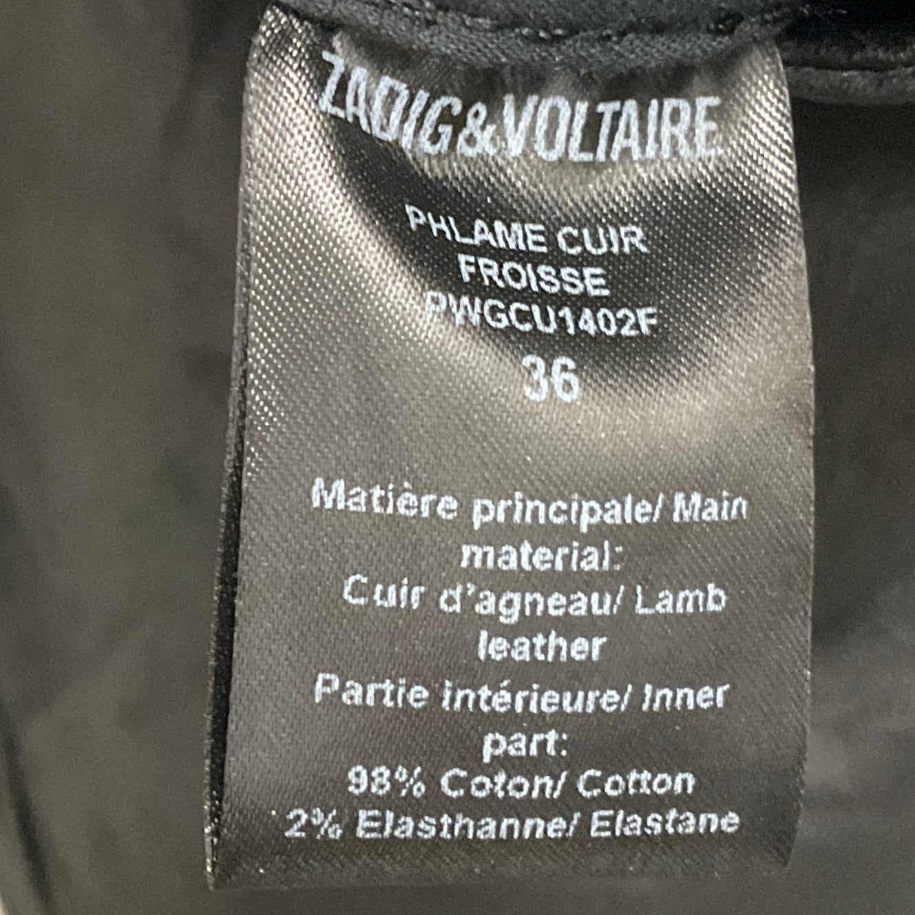 Zadig & Voltaire Black Phlame Crinkled Lamb Leather Pants