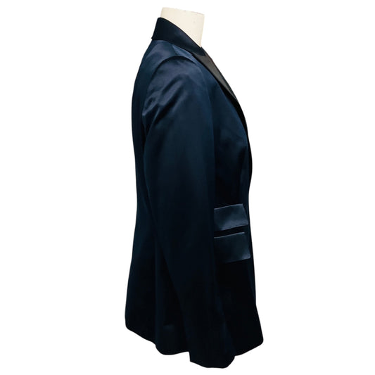 Akris Navy Blue / Black Silk Tuxedo Blazer Jacket