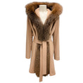 Load image into Gallery viewer, Fleurette Camel Fox Fur Trimmed Belted Wool Coat
