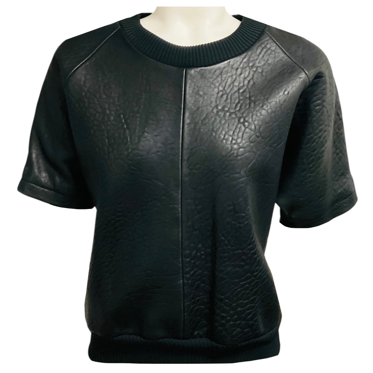 Vera Wang Collection Black Lamb Leather Short Sleeved Top