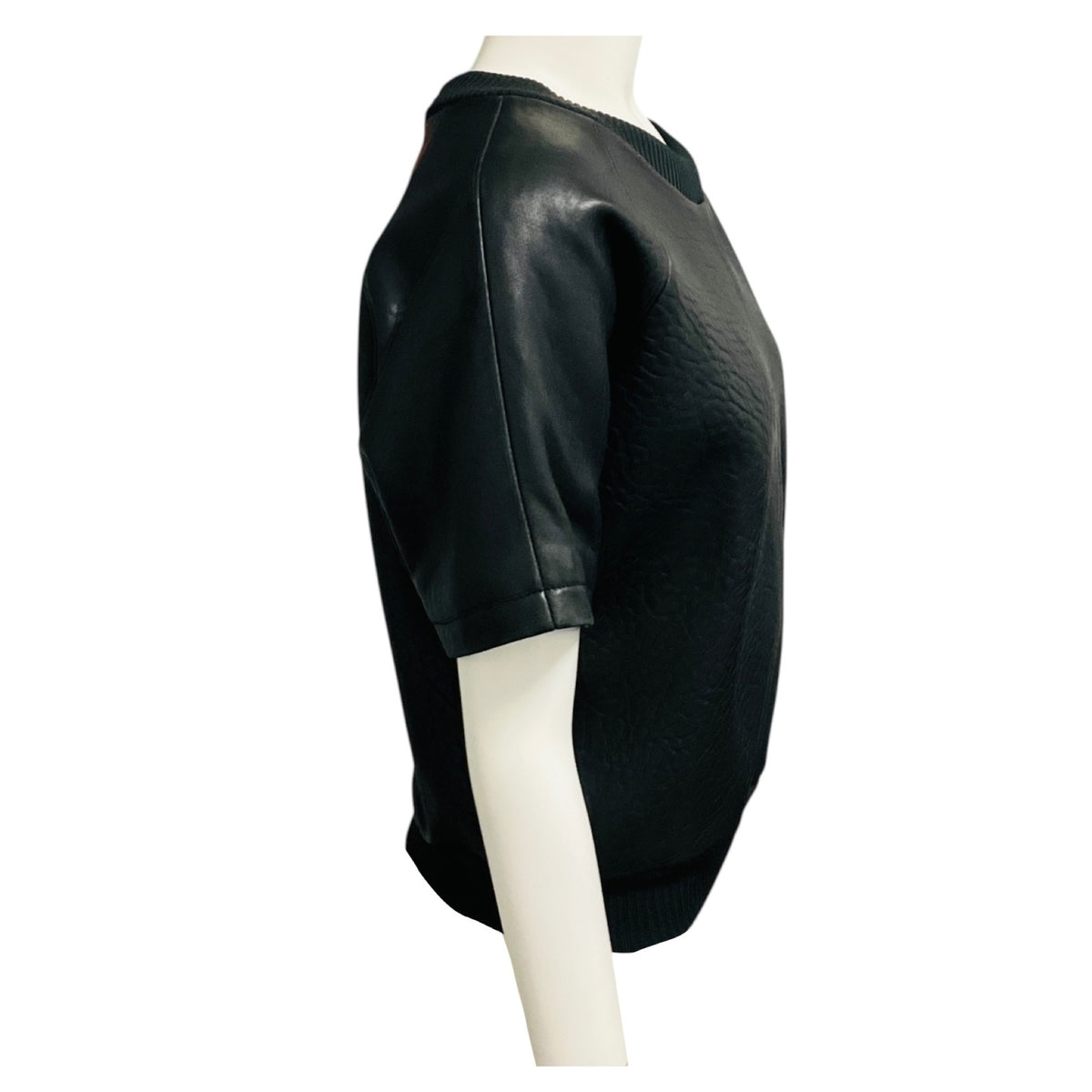 Vera Wang Collection Black Lamb Leather Short Sleeved Top