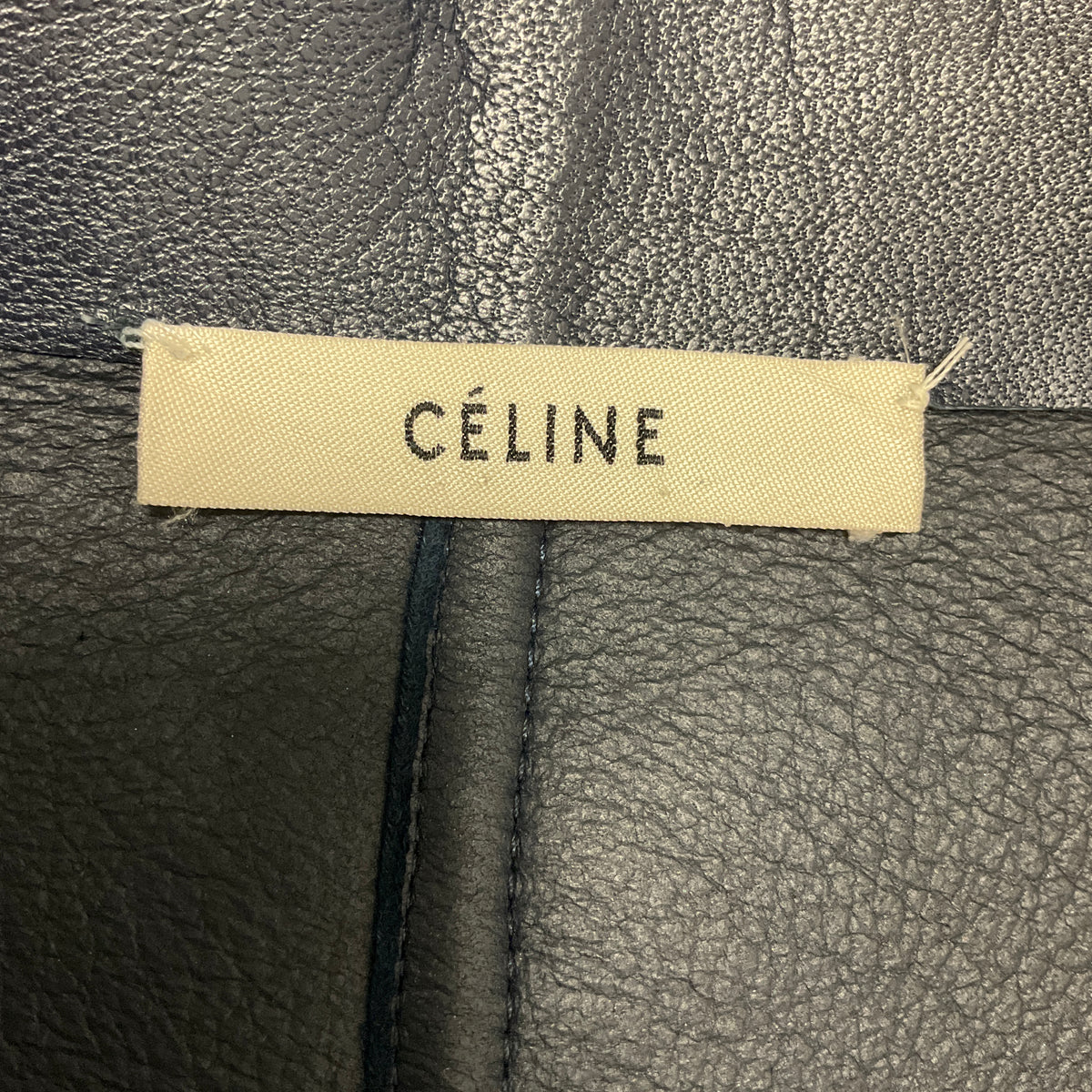 Celine Navy Blue Zip Front Lambskin Shearling Jacket