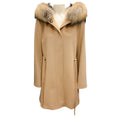 Load image into Gallery viewer, Fleurette Camel Raccoon Fur Trimmed Hooded Wool Coat
