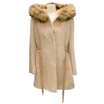 Load image into Gallery viewer, Fleurette Dark Beige Raccoon Fur Trimmed Hooded Wool and Alpaca Coat
