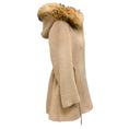 Load image into Gallery viewer, Fleurette Dark Beige Raccoon Fur Trimmed Hooded Wool and Alpaca Coat
