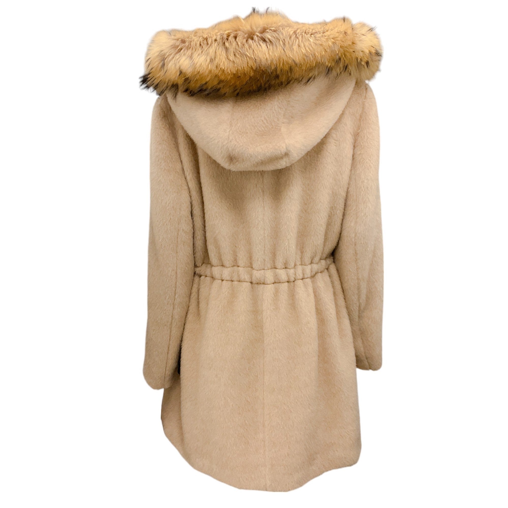 Fleurette Dark Beige Raccoon Fur Trimmed Hooded Wool and Alpaca Coat