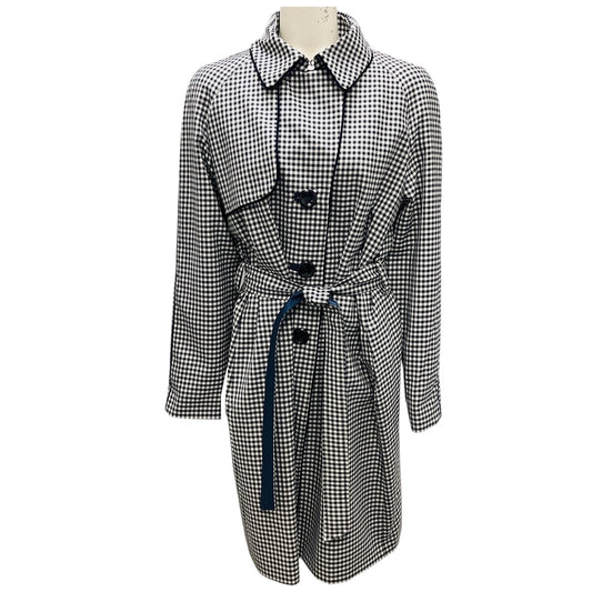 Paul Stuart Navy Blue / White Gingham Check Trench Coat with Belt