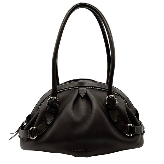 Salvatore Ferragamo Brown Leather Ruched Shoulder Bag
